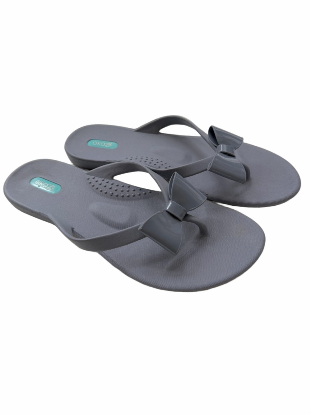 Oka B Kira Flip Flops Thongs Dusty Blue Sandals Size 9 Patent Shiny Bows